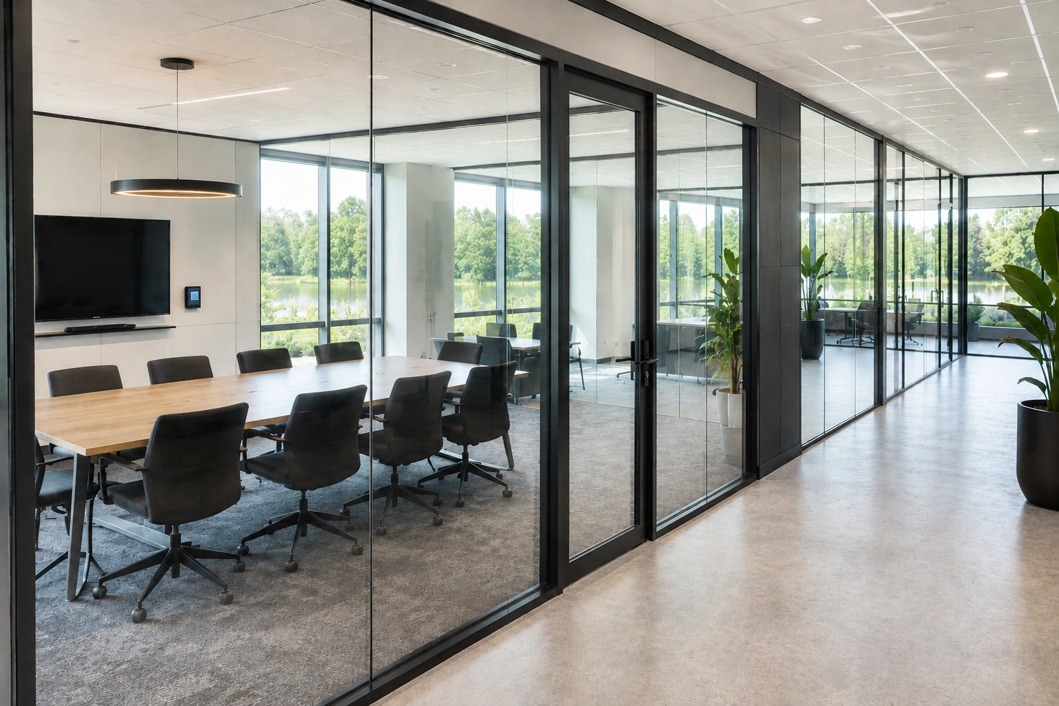 Glazen scheidingswand op maat geplaatst door Spijker — twee zones gescheiden met helder glas